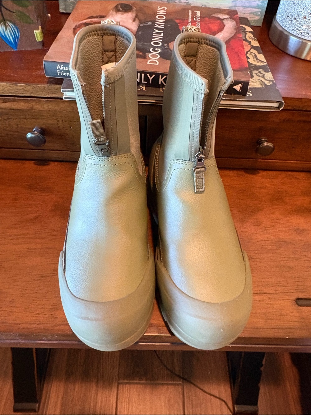 UGG Women's Front-Zip Chunky Rain Boots in Olive Green - Picture 2 of 10